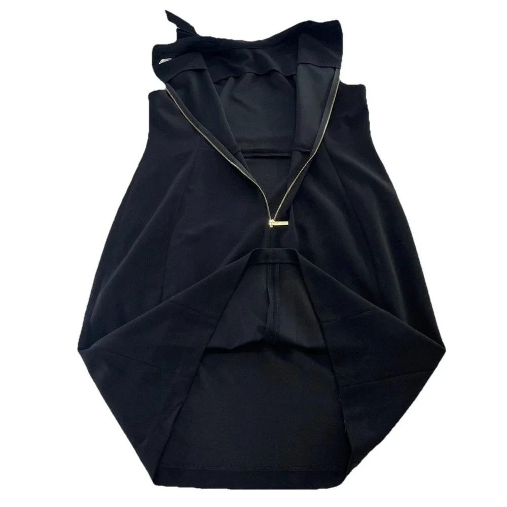 Calvin Klein Black Bow High Neck Sleeveless Stretch‎ Crepe Sheath Dress Size 8